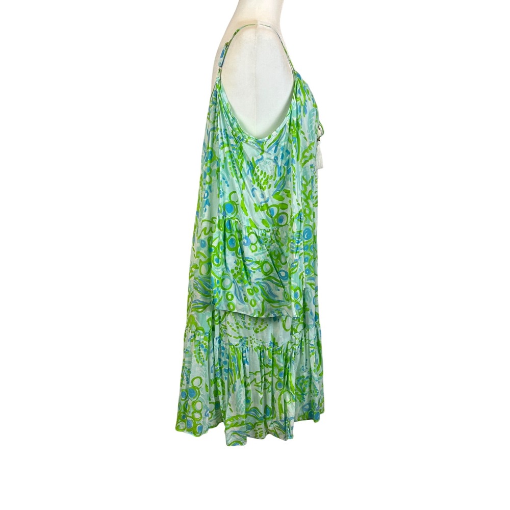 🌴 Lilly Pulitzer Cold-Shoulder Mini Dress in Aqua & Lime Print - Picture 4 of 8